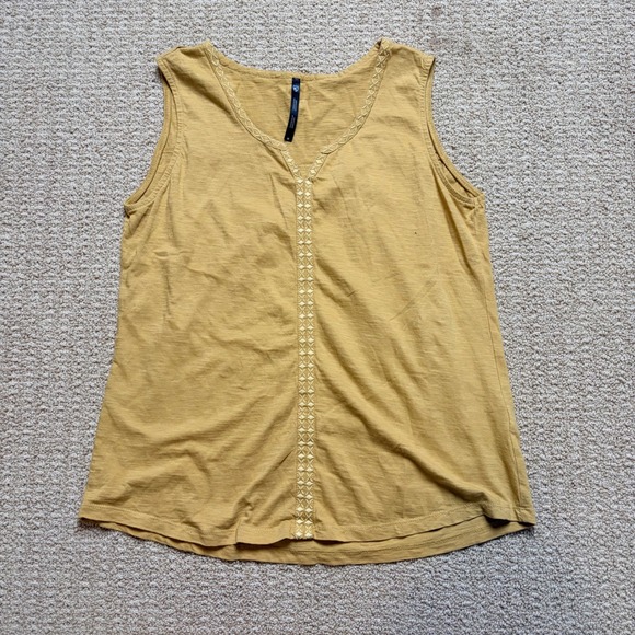 Kuhl Tops - Kuhl Womens Mustard Yellow Embroidered V-Neck Sleeveless Slub Jersey Top Size M